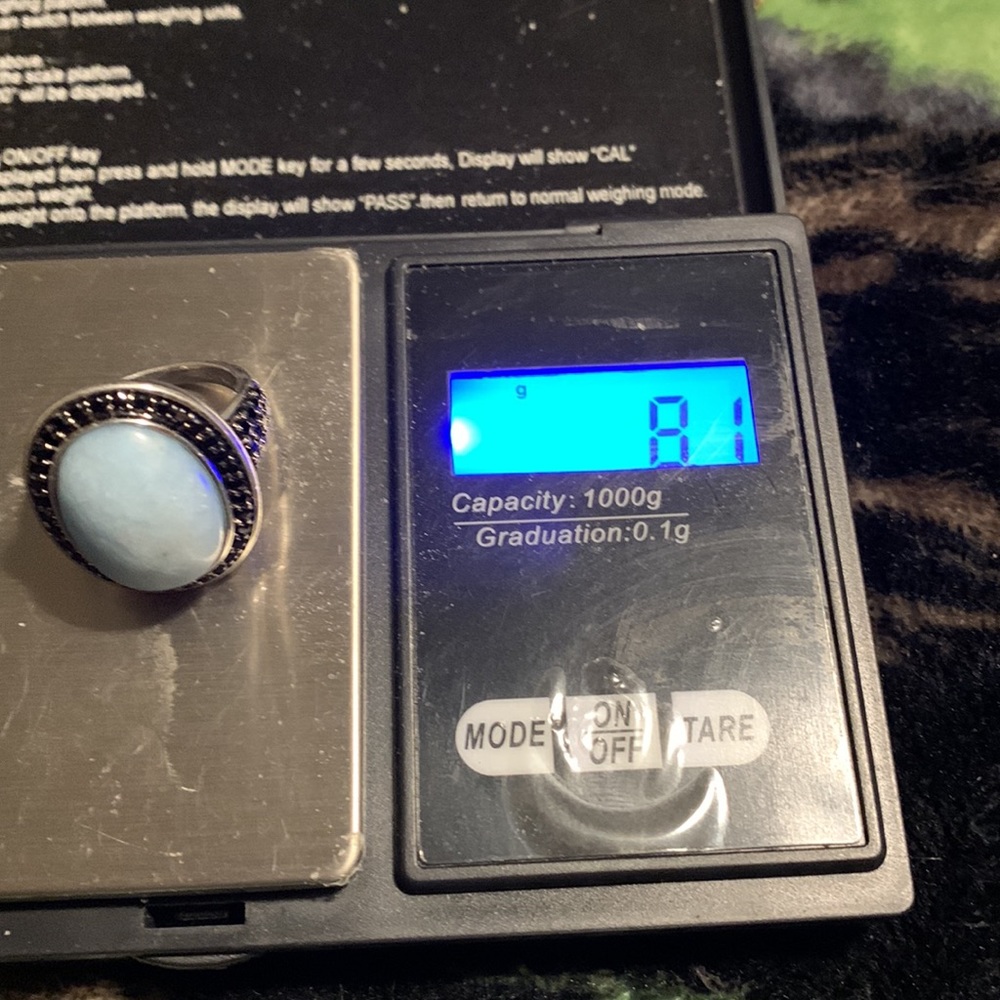 7 1/2 Larimar Black Zircon .925 stamped ring